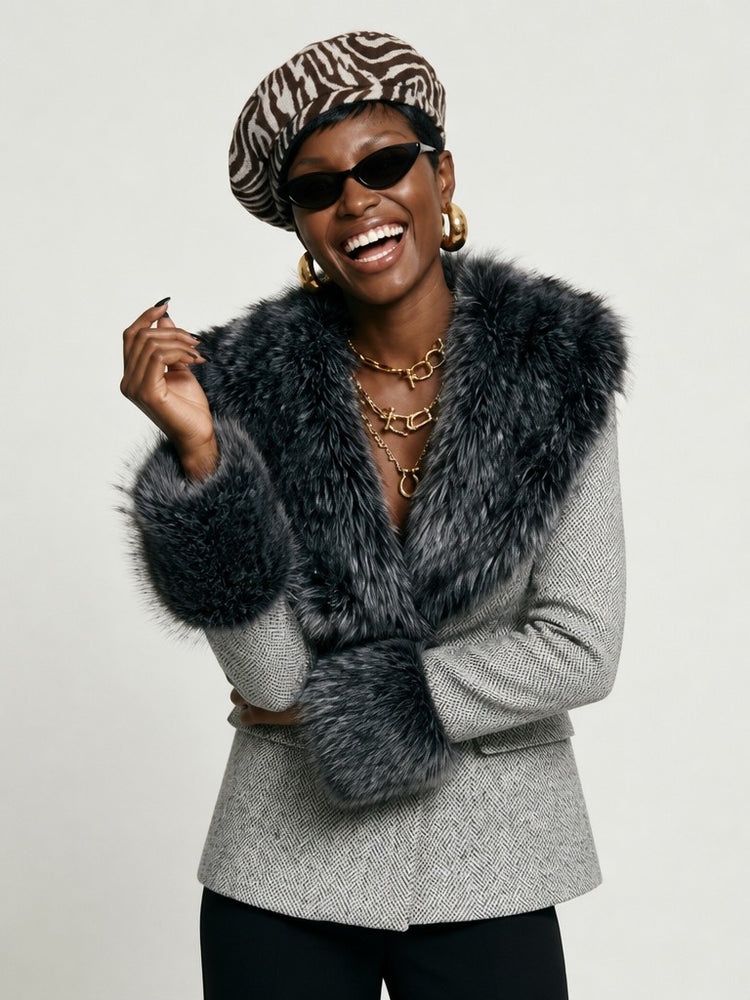 Elegant Faux Fur Woolen Jacket