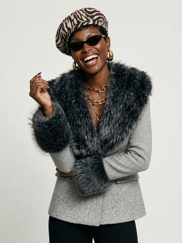 Elegant Faux Fur Woolen Jacket
