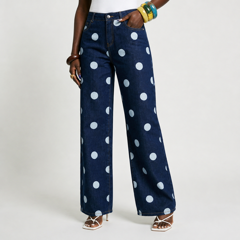 Distinctive Polka Dot Wide Leg Jeans