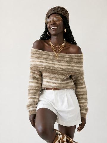 Confident Striped Knit Pullover Sweater