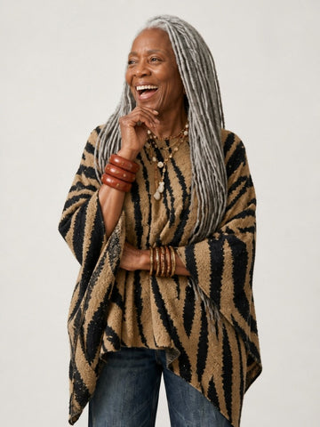 Fierce Zebra Print Knit Poncho