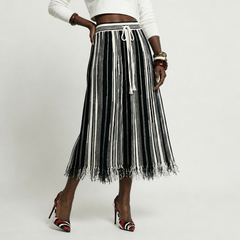 Free Spirit Striped Tassel Knit Skirt