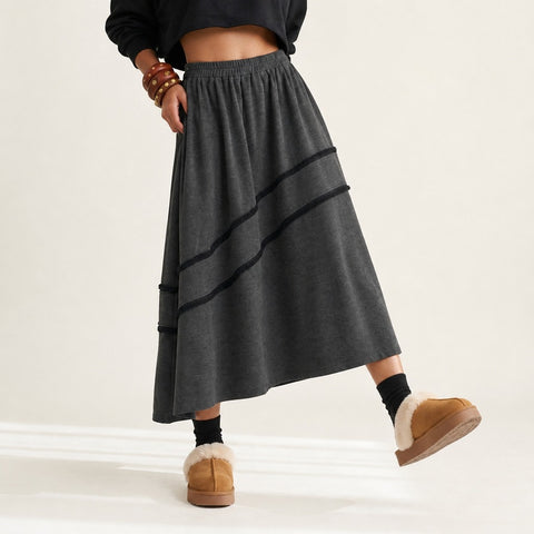 Grounded Asymmetrical Jersey Midi Skirt