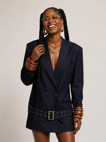 Confident Buckle Double Breasted Blazer Dress