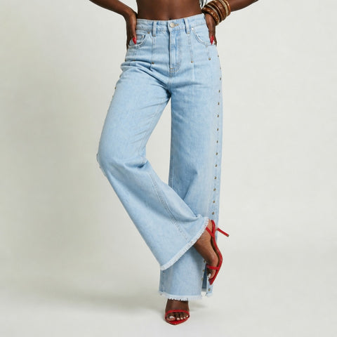 Audacious Studded Slit Wide Leg Jeans