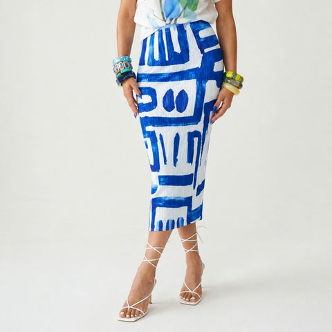 Confident Geometric Pleated Midi Skirt