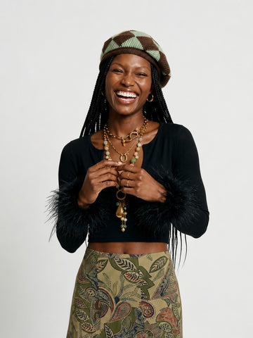 Fierce Feather Cuff Slim Top