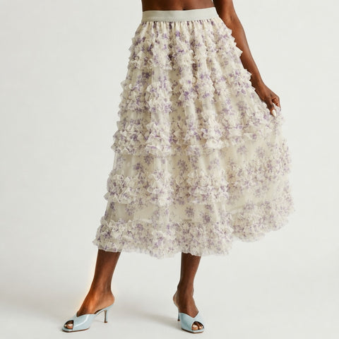 Divine Floral Mesh Tiered Skirt