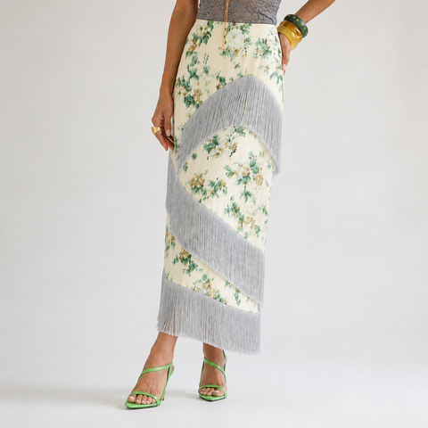 Wanderlust Printed Tassel Midi Skirt