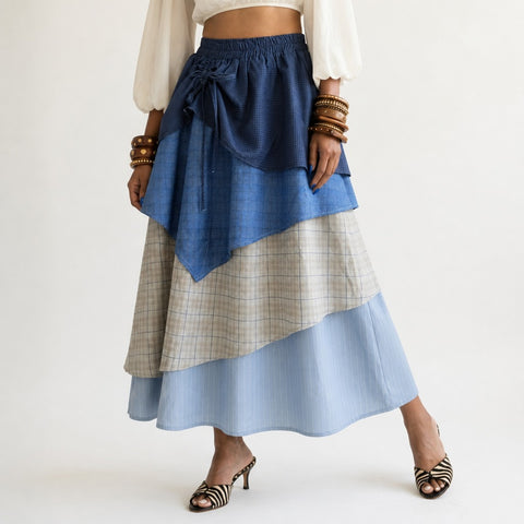 Unique Patchwork Plaid Midi Skirt