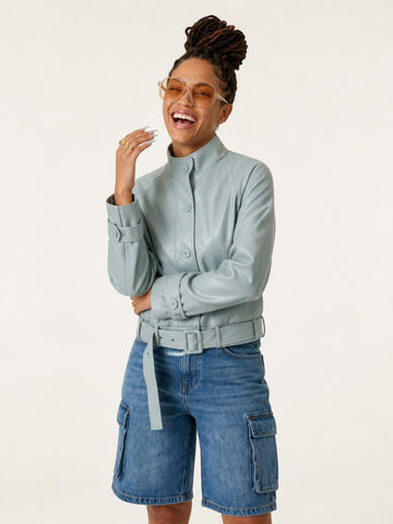 Grounded Faux Leather Bomber Jacket