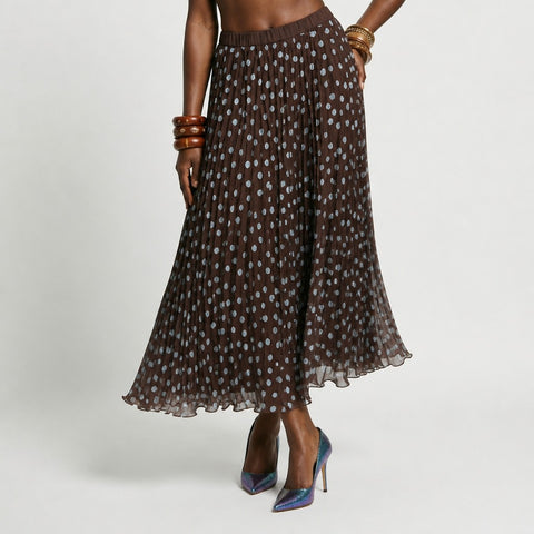 Ethereal Pleated Dot Midi Skirt