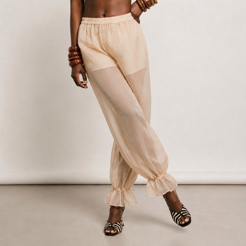 Ethereal Sheer Ruffle Harem Pants