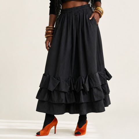 Sovereign Pleated Ruffle Midi Skirt