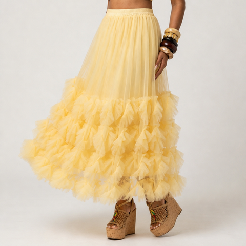 Ethereal Ruffled Mesh Maxi Skirt