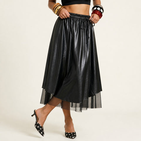 Audacious Pleated Mesh Midi Skirt