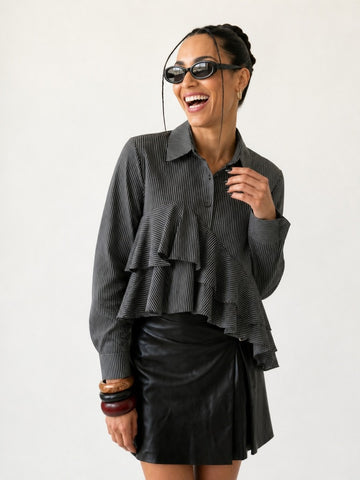 Daring Ruffled Striped Blouse