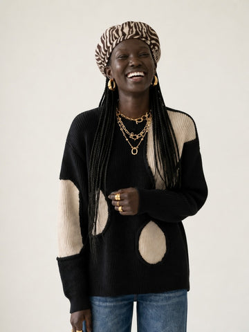 Unique Color Block Knit Sweater