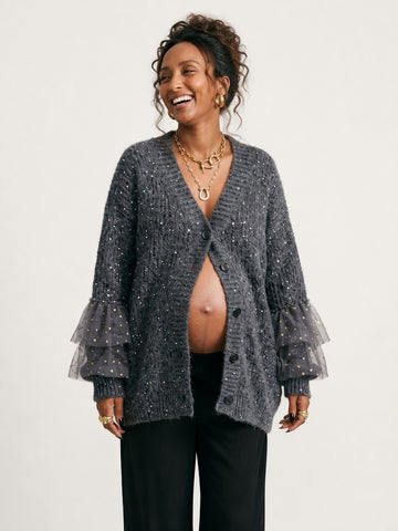 Celestial Sequin Ruffle Knit Cardigan