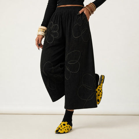 Grounded Floral Corduroy Wide-Leg Pants