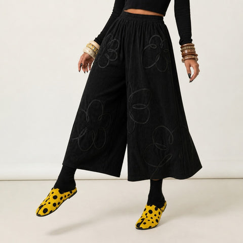Grounded Floral Corduroy Wide-Leg Pants