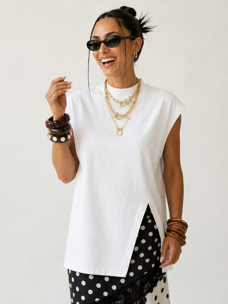 Grounded Mock Neck Sleeveless Top