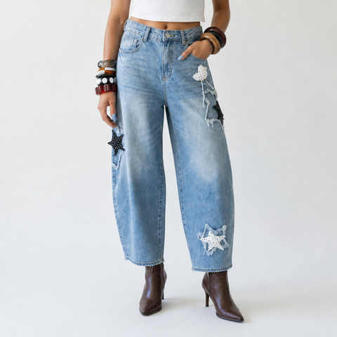 Audacious Star Patched Baggy Jeans