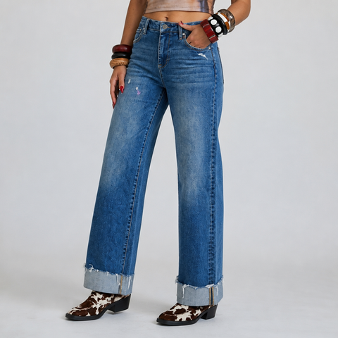 Confident Cuffed Wide Leg Jeans