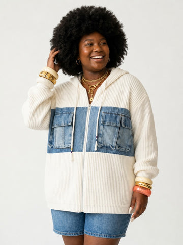 Adventurous Patchwork Hooded Cardigan