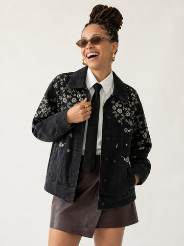 Worthy Embroidered Floral Denim Jacket