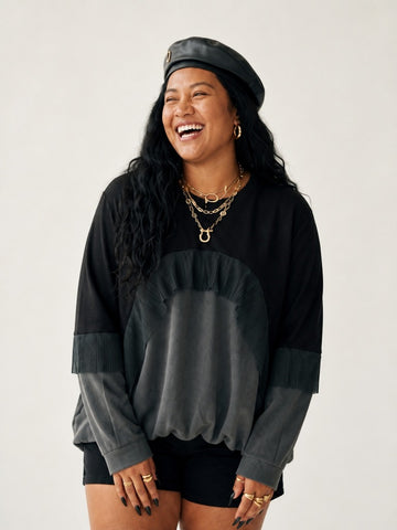 Grounded Color-block Ruffle Sweatshirt