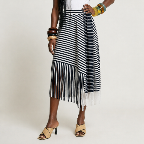 Untamed Striped Tassel Midi Skirt