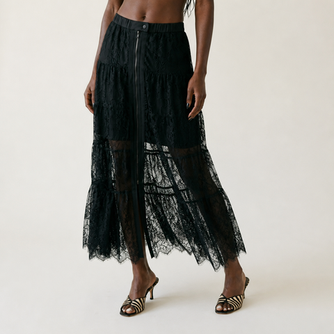 Unique Mesh Tiered Midi Skirt