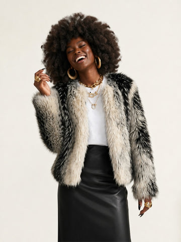 Fierce Color Block Faux Fur Coat