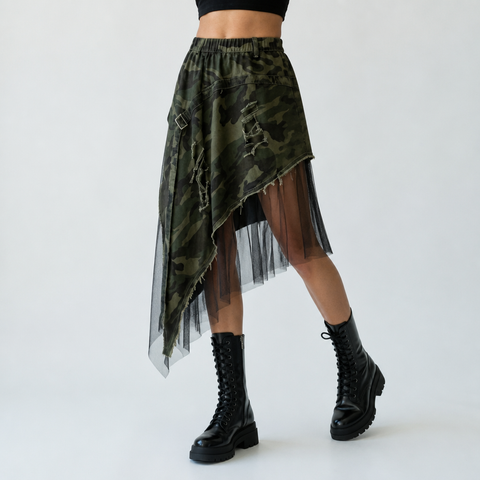 Daring Camouflage Mesh A-Line Skirt
