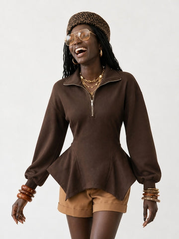 Grounded Ruched Peplum Top