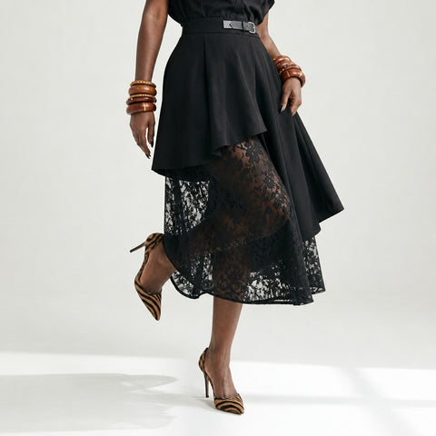 Audacious Mesh Spliced Midi Skirt