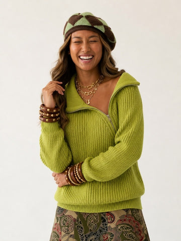 Grounded Asymmetric Zipper Sweater