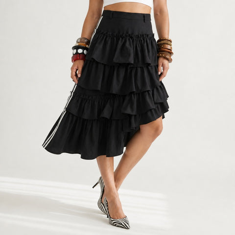 Audacious Tiered Striped Midi Skirt