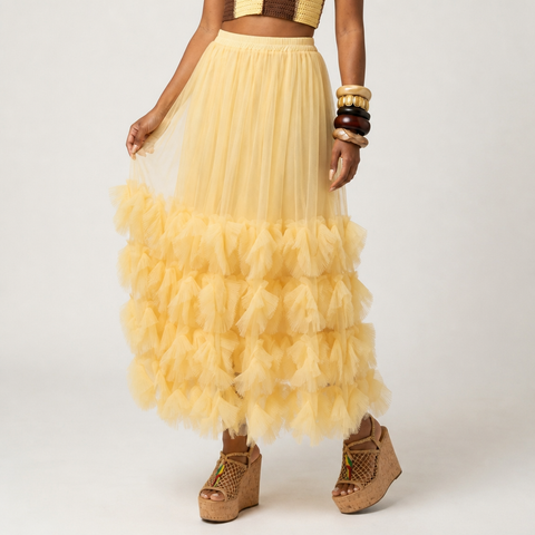Ethereal Ruffled Mesh Maxi Skirt