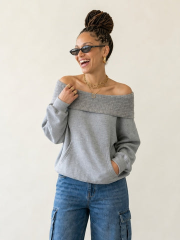 Grounded Off-Shoulder Hooded Sweatshirt