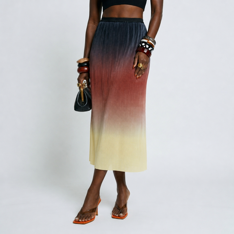 Radiant Pleated Gradient Midi Skirt