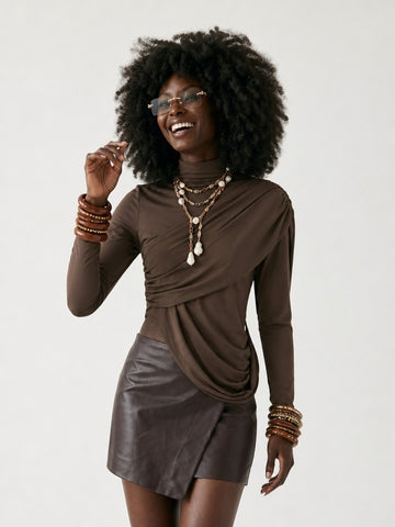Elegant Draped Turtleneck Top