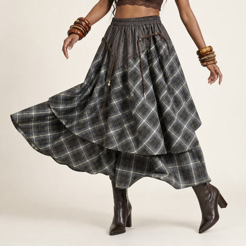 Wanderlust Patchwork Plaid Maxi Skirt
