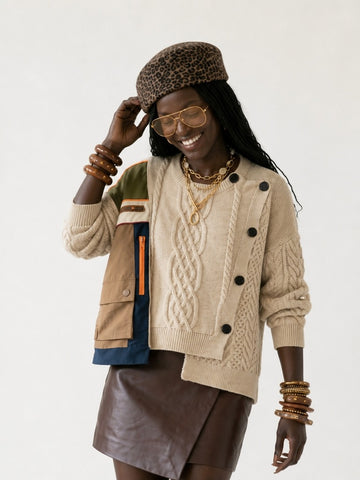 Unique Patchwork Knit Pullover