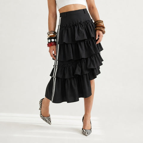 Audacious Tiered Striped Midi Skirt