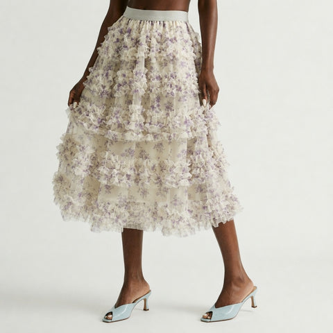 Divine Floral Mesh Tiered Skirt