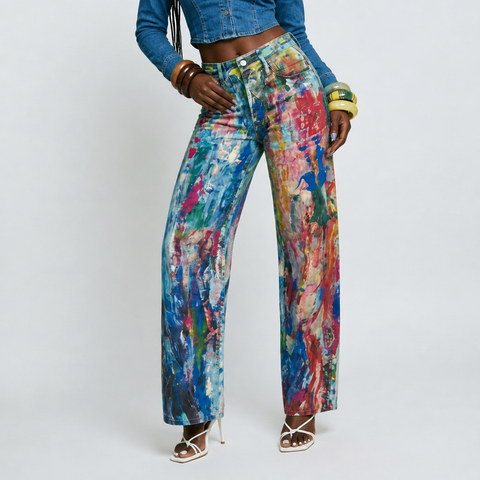 Vibrant Painted Wide-Leg Pants