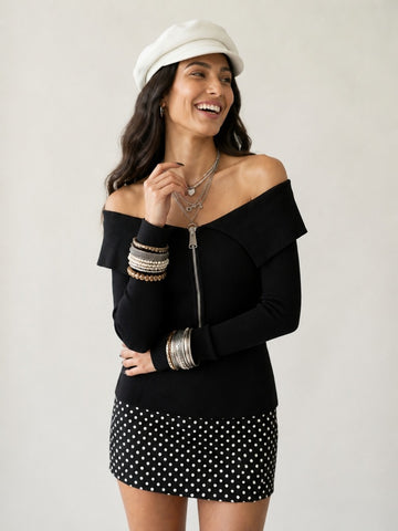 Confident Zipper Off-Shoulder Top
