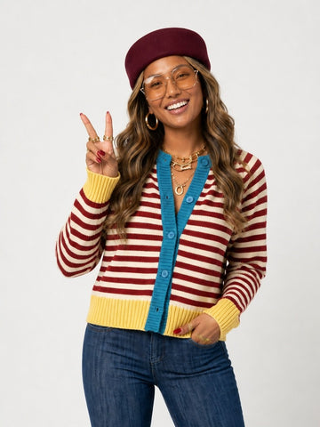 Spirited Colorblock Striped Knit Cardigan
